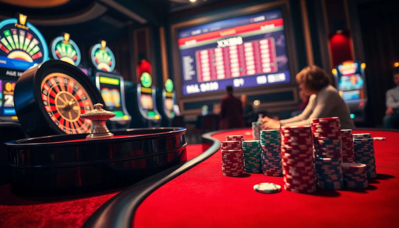 Players enjoying vibrant casino gaming experiences at XX88, with roulette and poker elements.