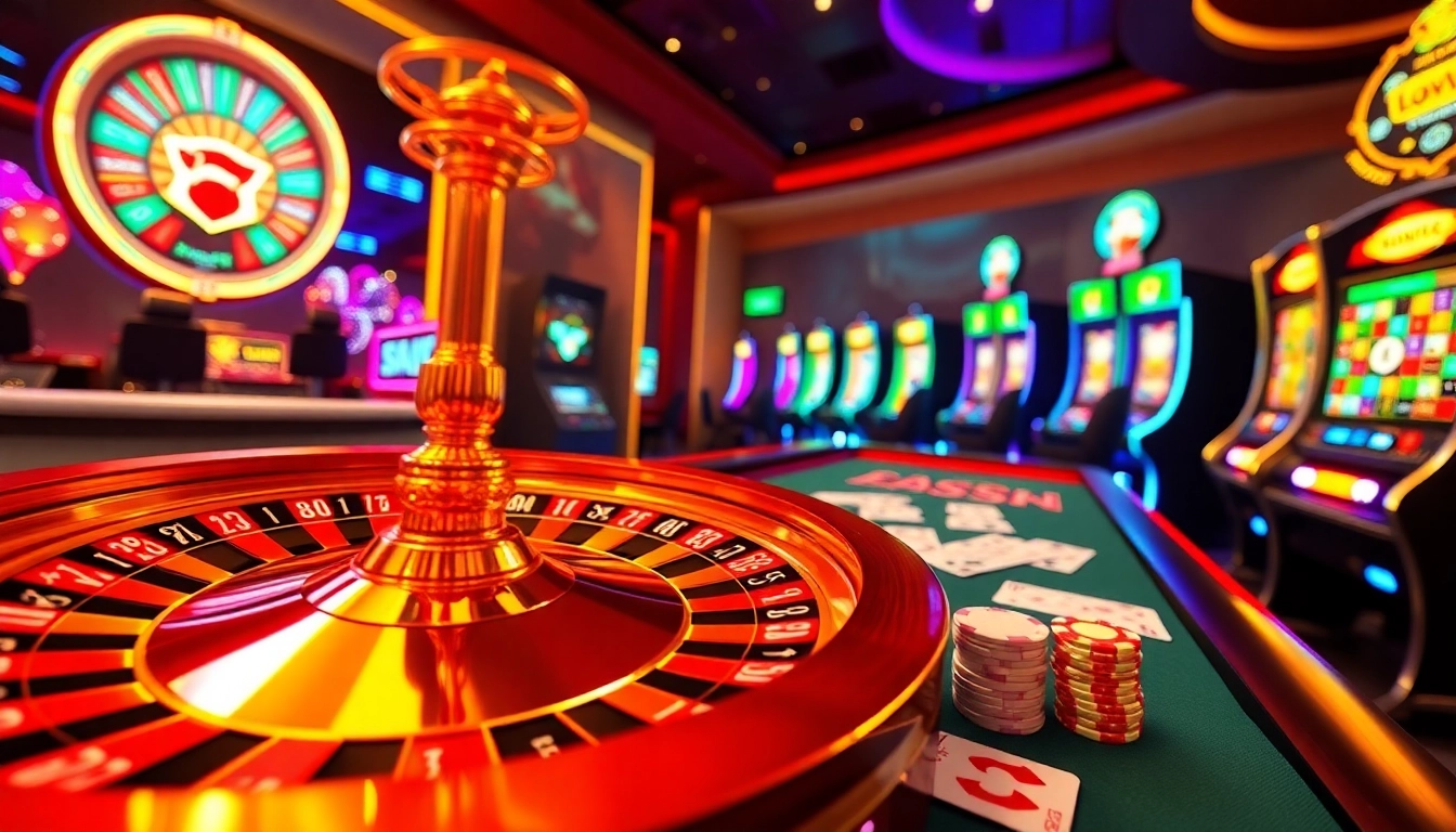 Players engaging in online gambling at https://kjc.pro/ with vibrant casino elements.