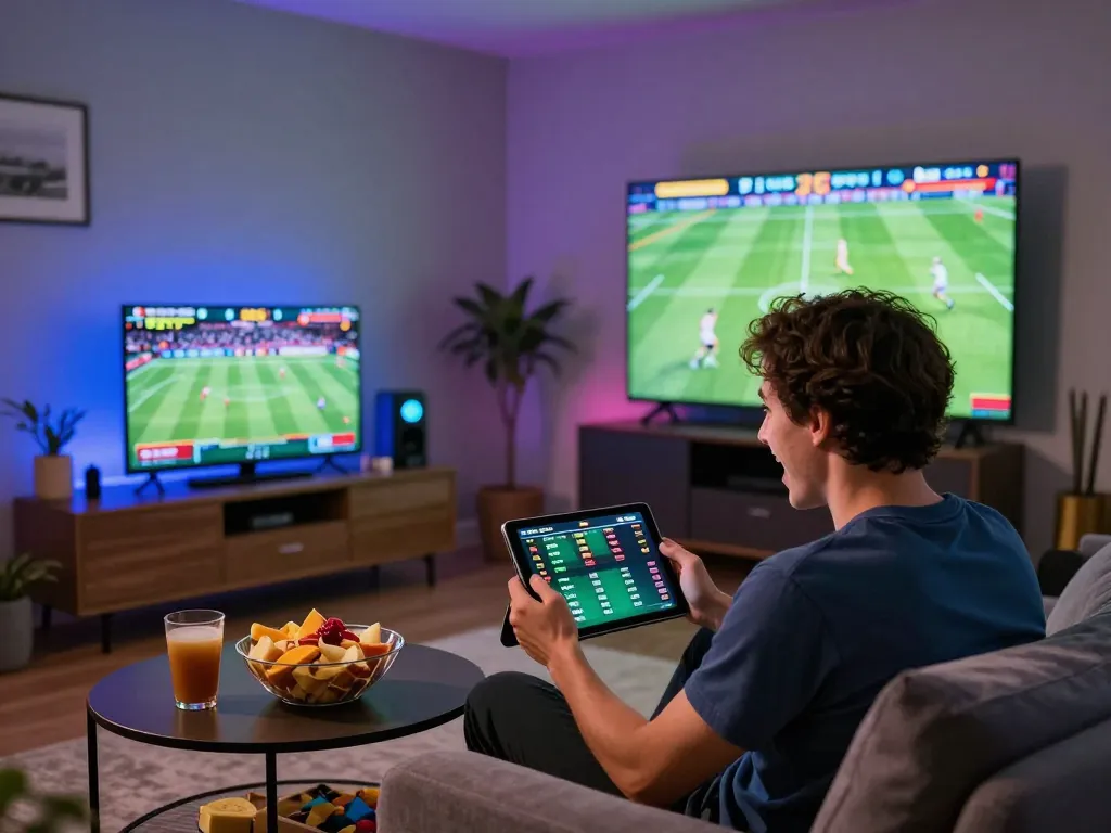 Engaging in online sports betting at https://www.mnm88.com/ on a tablet with live sports displayed on screen.