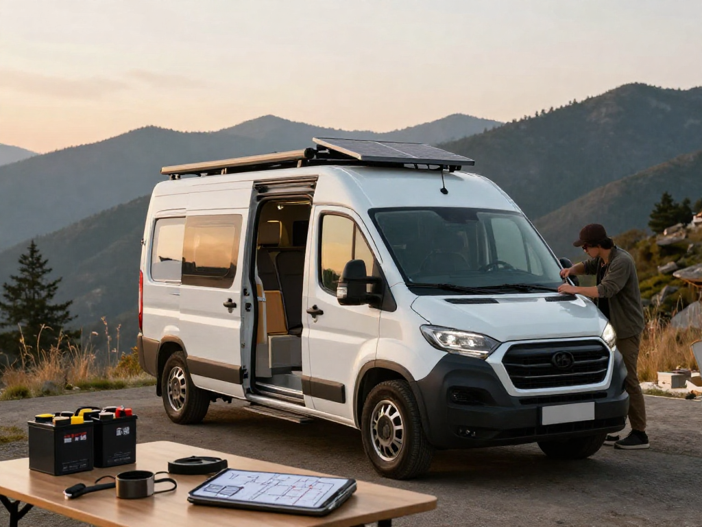 Rokok88 DIY camper van electrics installation in scenic mountains.