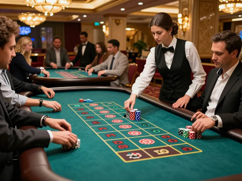 Engaged players placing bets at the keonhacai roulette table in a vibrant casino setting