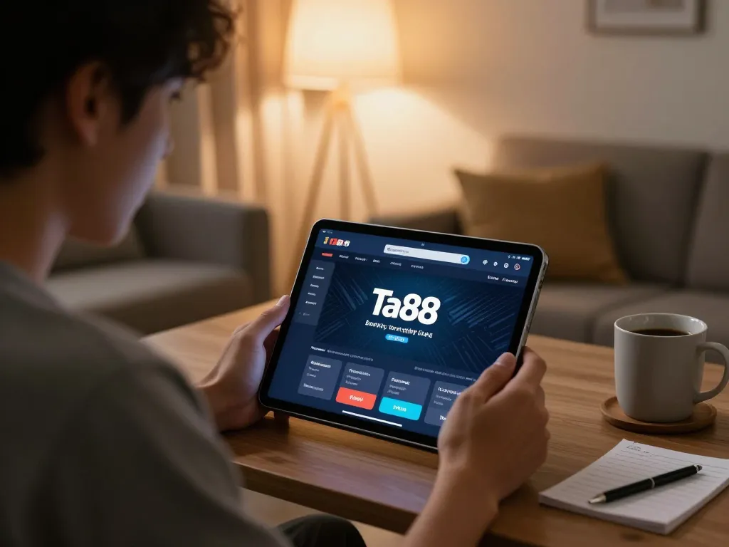 Experience online gaming excitement on Ta88 with a cozy home setup and engaging tablet gameplay.