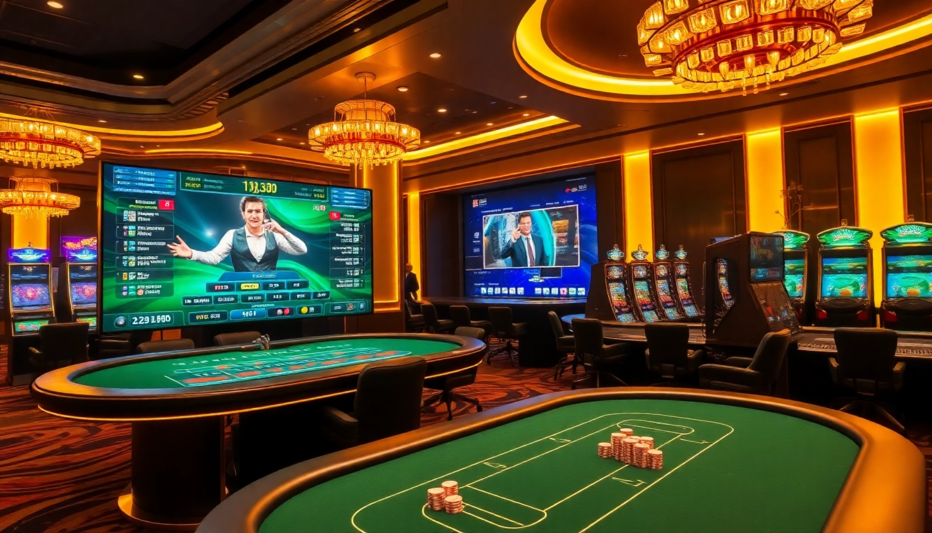Players engaging with exciting online gambling options at https://wala88.free/, showcasing a luxurious casino scene.