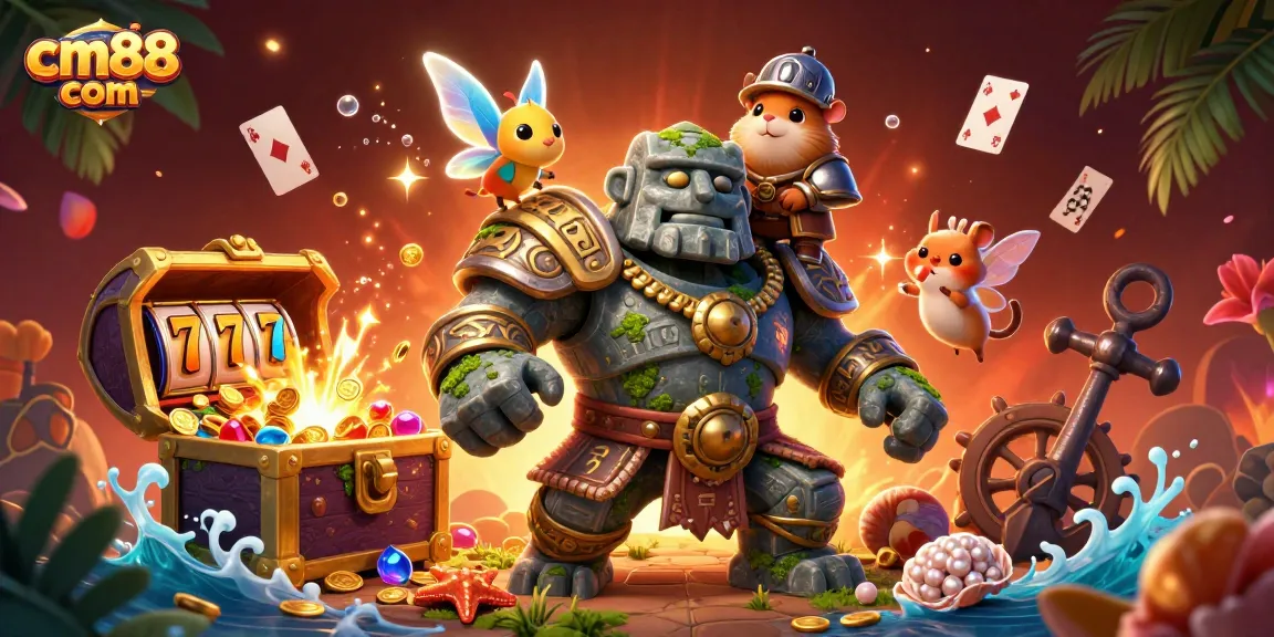 Experience thrilling gameplay at cm88 com with slot reels and magical 3D characters in a vibrant casino world.