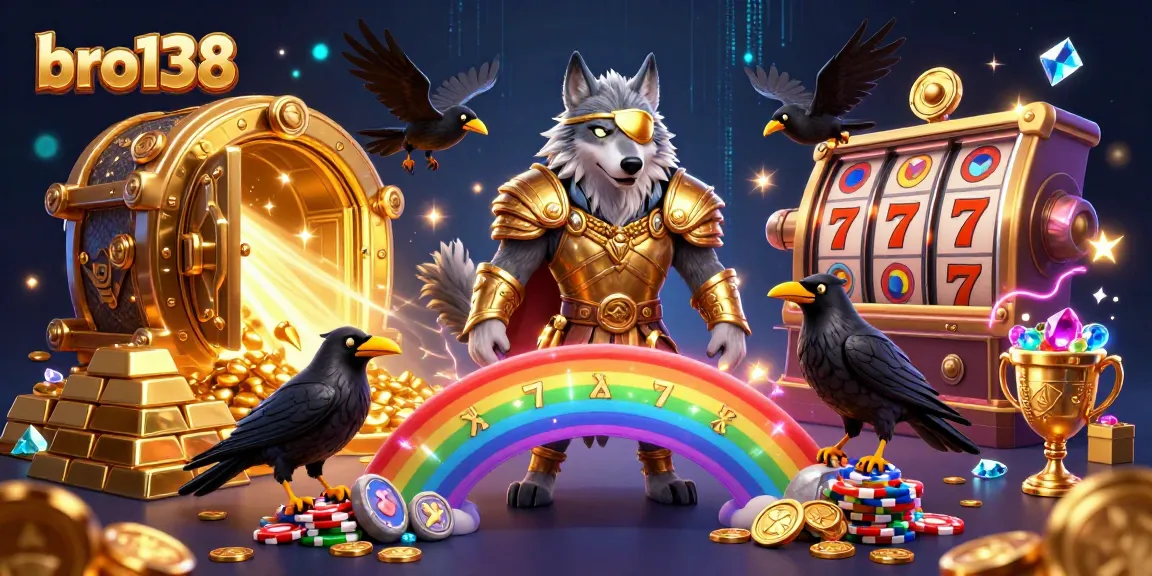Spin to win at bro138, featuring Odin, ravens, and vibrant casino elements in a magical 3D scene.