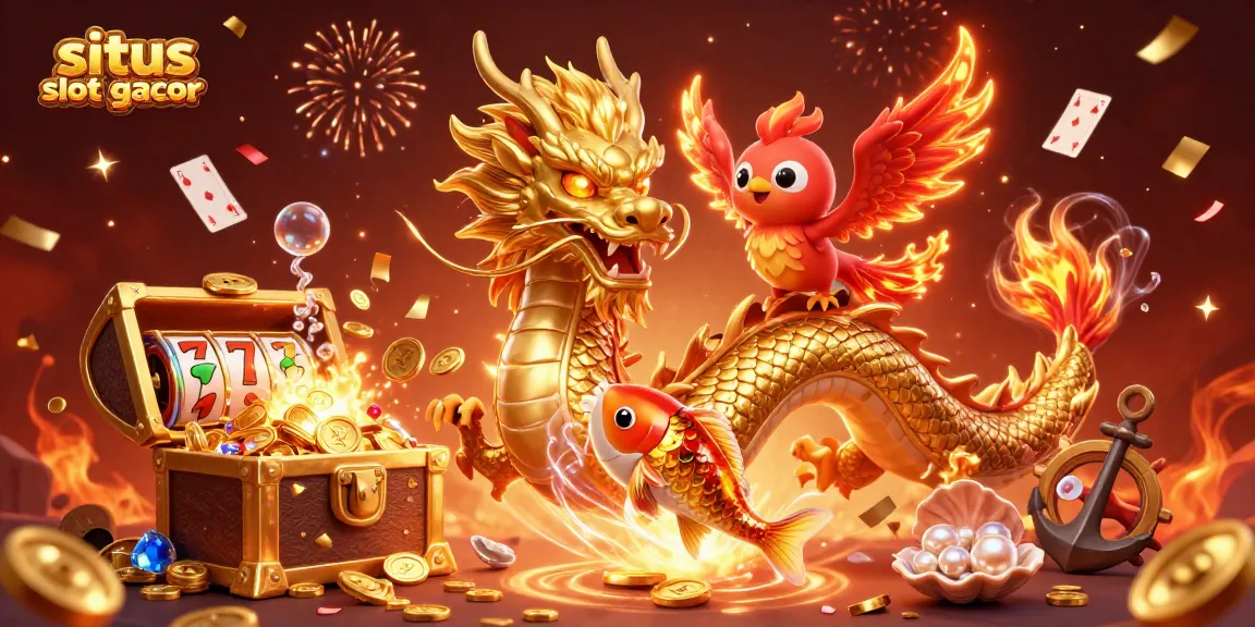 Experience the excitement of situs slot gacor with this vibrant 3D illustration featuring a dragon and phoenix.