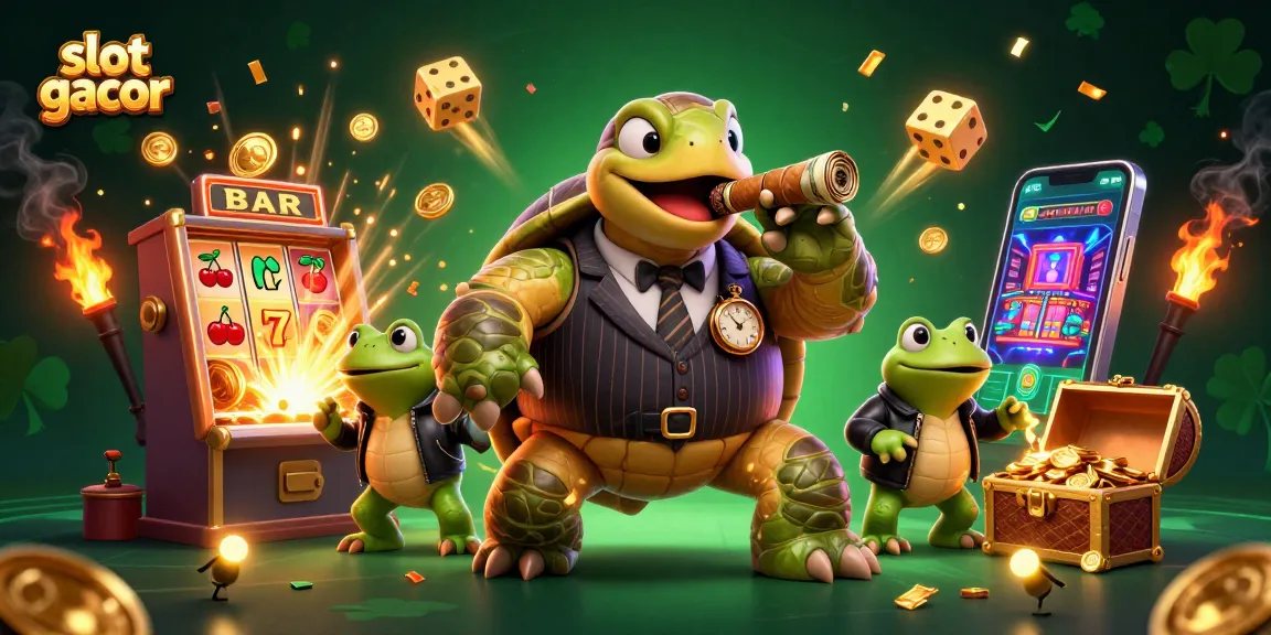 Engage with slot gacor gameplay featuring a cartoon snapping turtle and bullfrog enforcers surrounded by casino elements