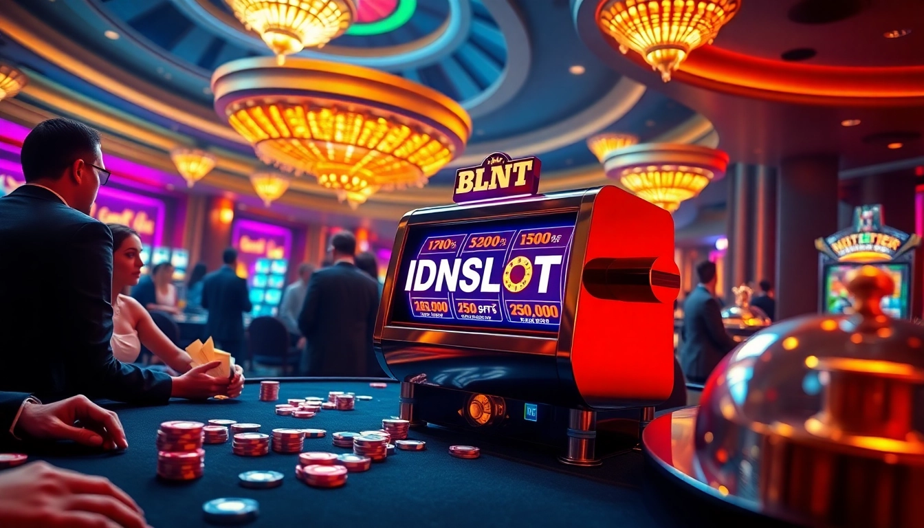 Experience exhilarating play at IDNSLOT's high-stakes slot machine in a lively casino atmosphere.