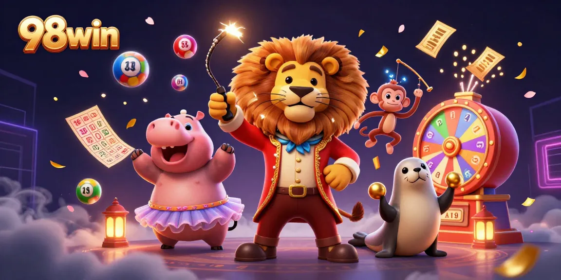 Experience exciting gaming action with 98win at a vibrant carnival-themed casino atmosphere