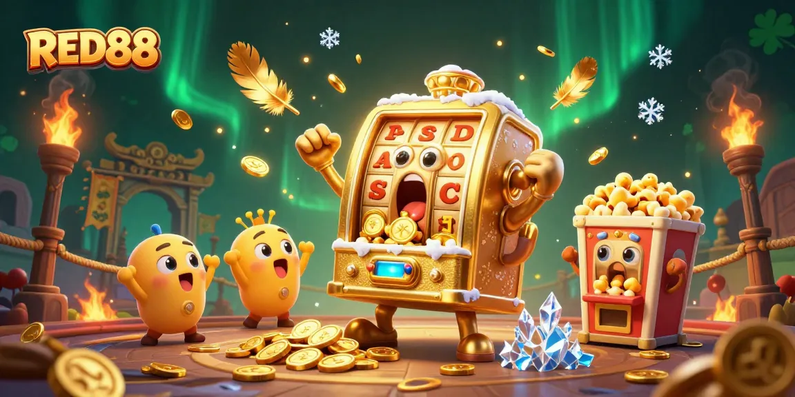 Experience the excitement of RED88 gaming as golden slot machines hit jackpots amid a vibrant casino atmosphere.