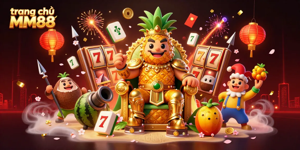 Experience the thrilling world of trang chủ MM88 through this vibrant casino-themed illustration filled with engaging game elements.