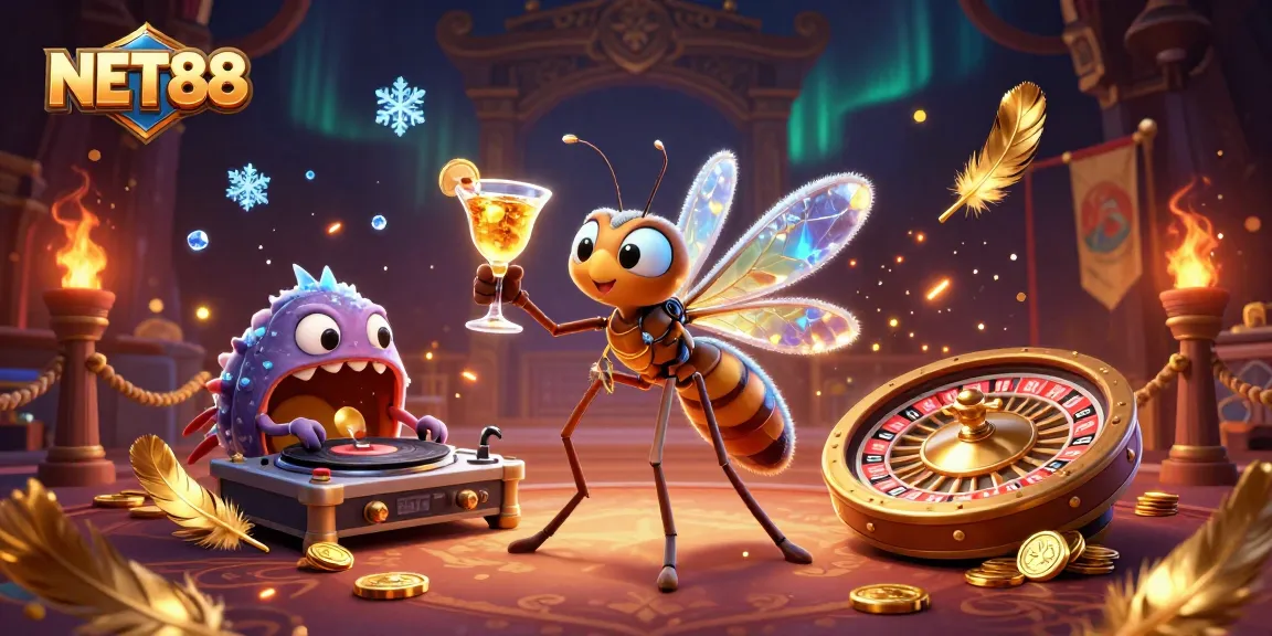 Engaging NET88 casino illustration featuring animated characters and dynamic gaming elements.