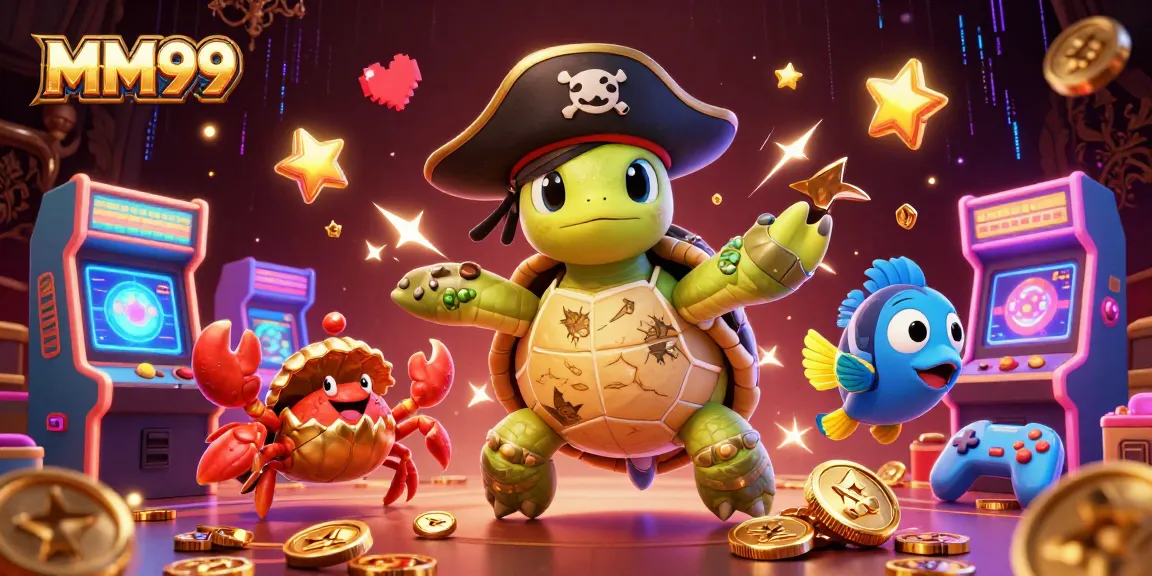 Experience MM99's exciting gaming world with vibrant 3D visuals featuring dynamic characters and treasure.