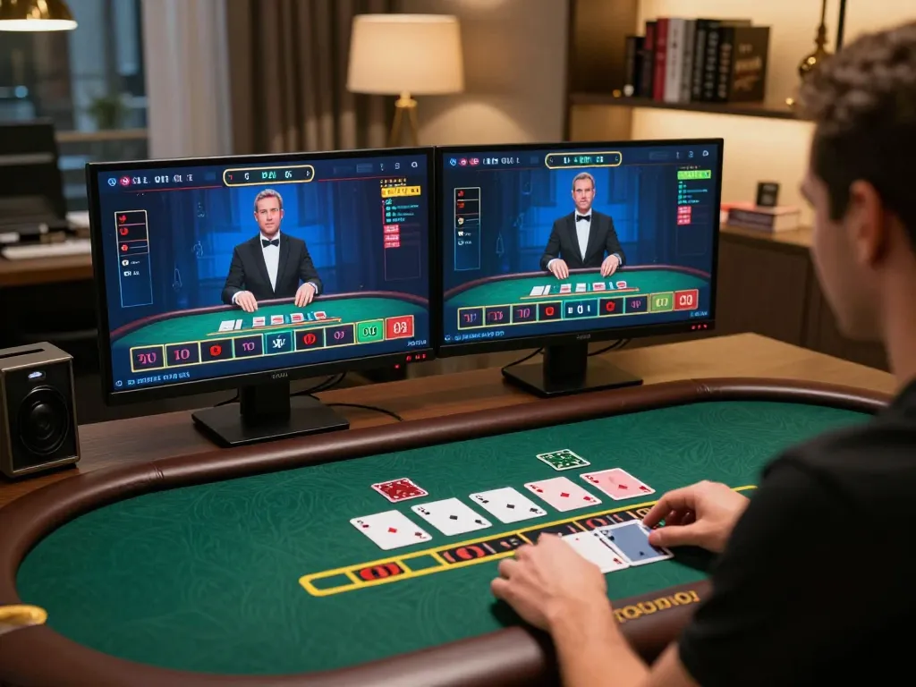 Player immersed in an online blackjack game at BL555, highlighting strategic decision-making.