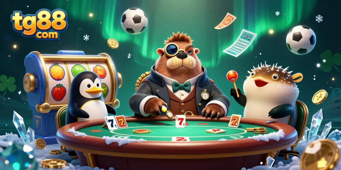 Engage in thrilling gameplay with tg88 com at an underwater casino featuring colorful slot reels and dynamic sports elements.