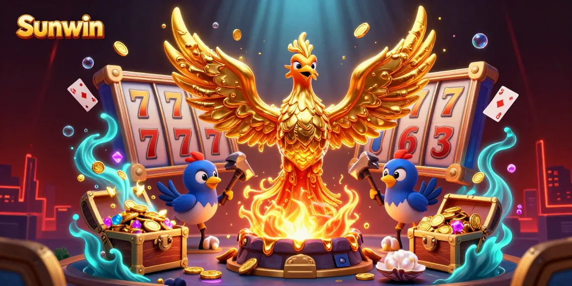 Experience thrilling gaming with Sunwin's golden phoenix and vibrant casino elements.