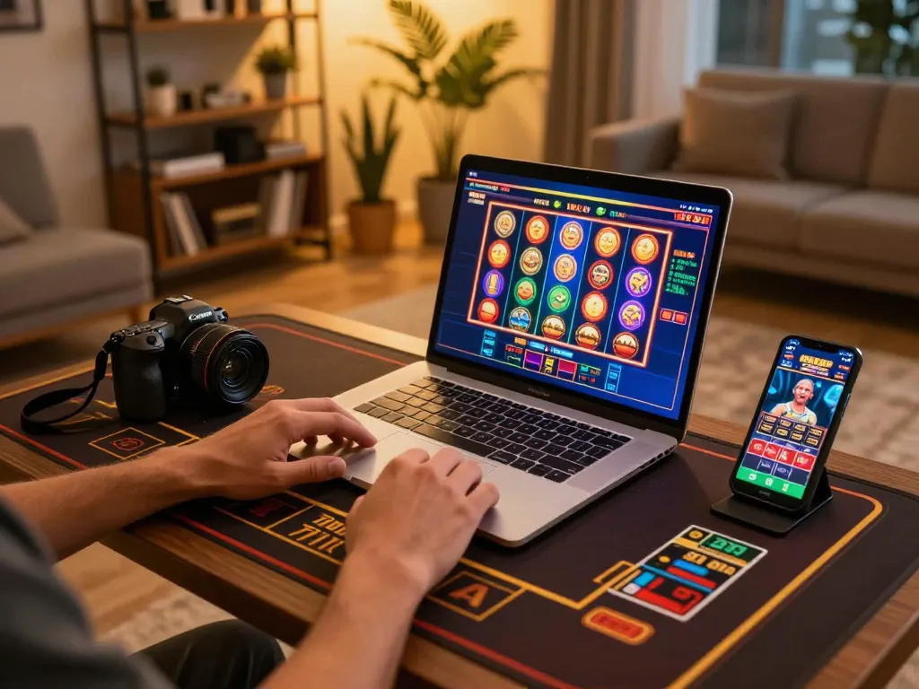 Engaging online gambling experience at https://da88.navy/ with a person betting on a virtual slot machine.