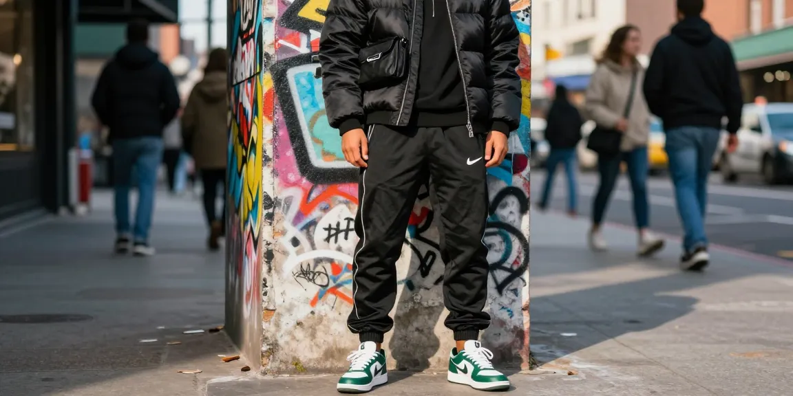 Stile streetwear Trapstar, persona posata con sicurezza in un ambiente urbano.