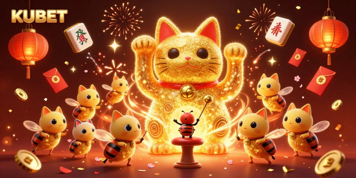 Experience KUBET with vibrant luck in a magical 3D casino scene filled with gold and joy.