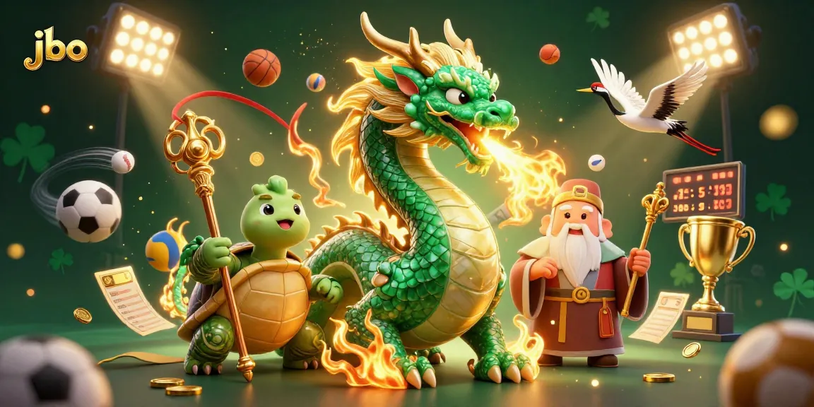Experience thrilling gameplay at jbo with a dynamic 3D representation of a jade dragon and lucky symbols.
