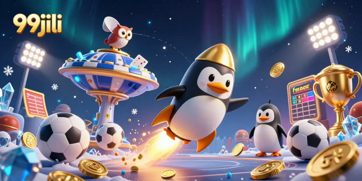 Win with 99jili as a golden penguin and casino elements launch into action.
