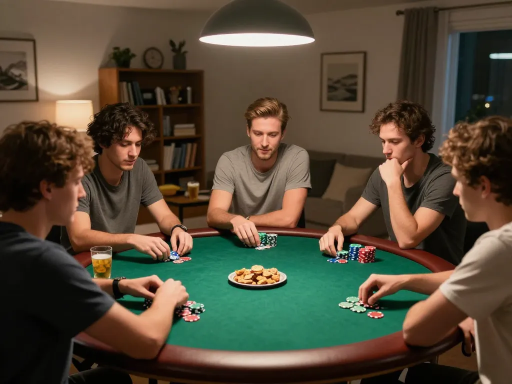 Friends enjoying an engaging poker night at home, focusing on the lc88 game and strategic play.