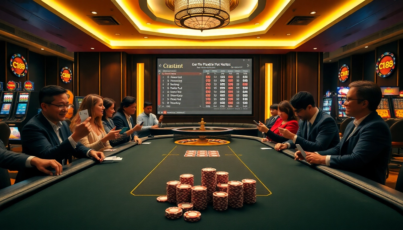 Experience the excitement of C168 with players engaging in poker at a luxurious casino table.