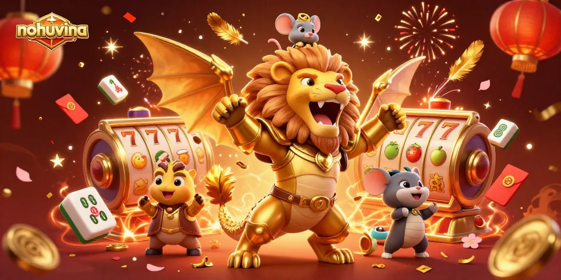 Nohuvina elevates your gaming experience with a fierce chimera, gold elements, and vibrant celebrations!
