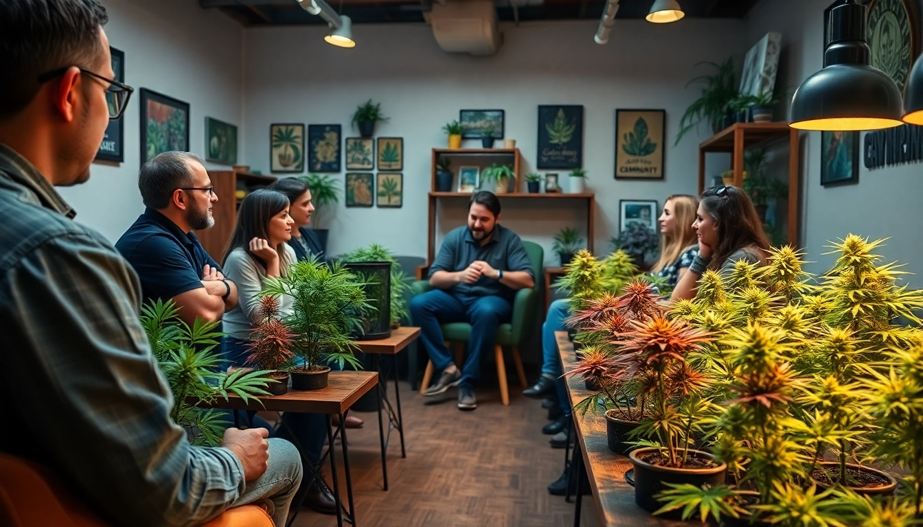 Cannabis shop association Lloret de Mar members engaging in discussions about cannabis cultivation.