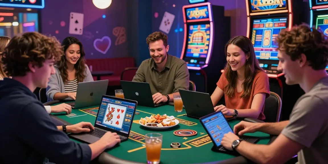 Engaging scene of players enjoying uk casino backlinks while interacting with online games in a vibrant casino setting.