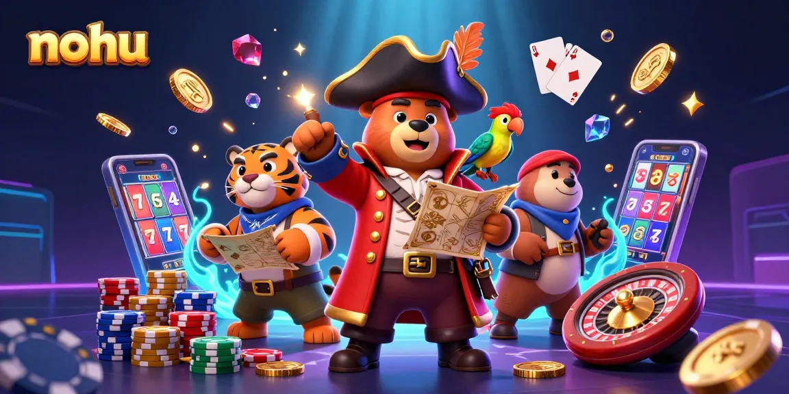 Nohu captures the excitement of a pirate-themed casino scene with vibrant treasures and animated characters.