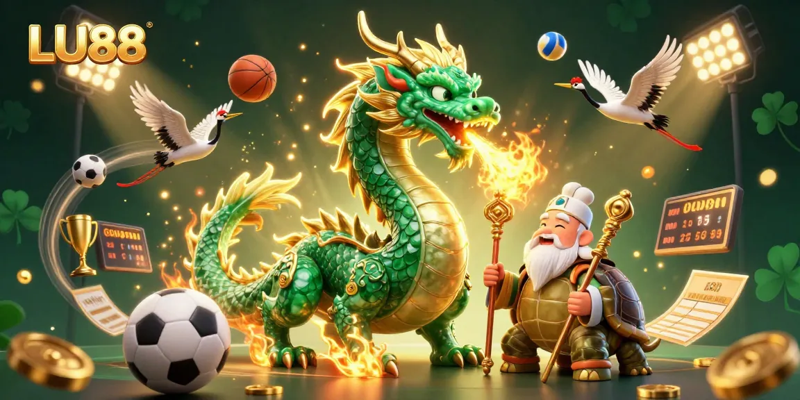 LU88 showcases exciting gambling strategies with a vibrant jade dragon and lucky symbols.