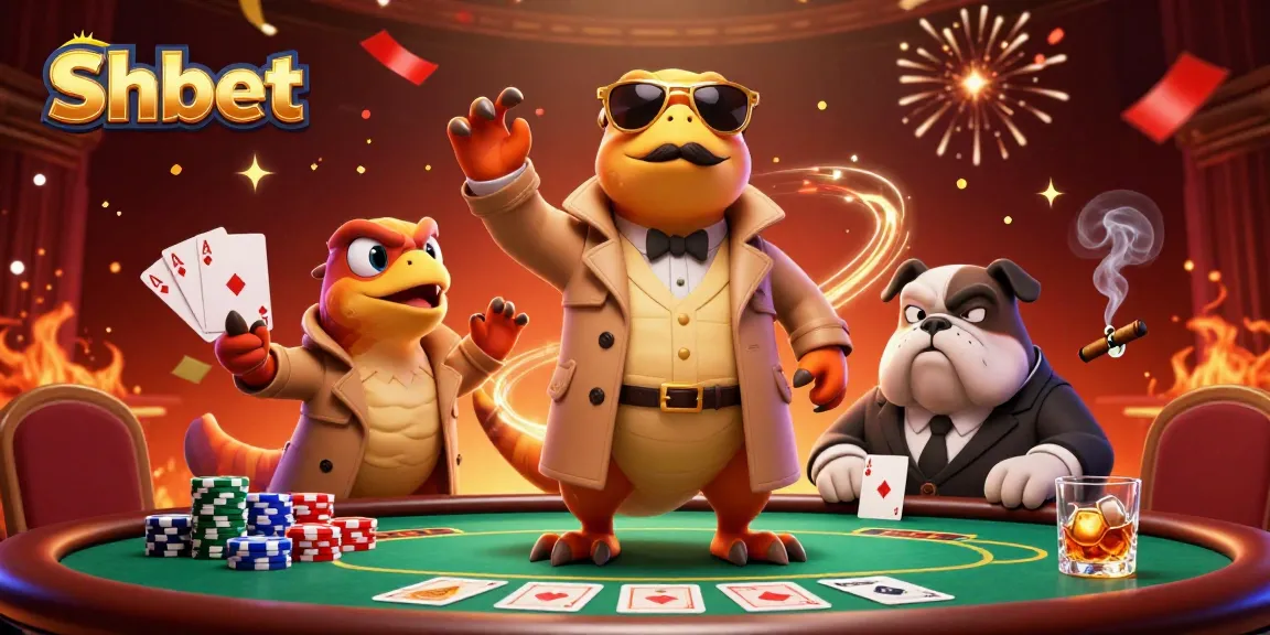 Engage in thrilling action with Shbet at the VIP casino lounge featuring fun characters.