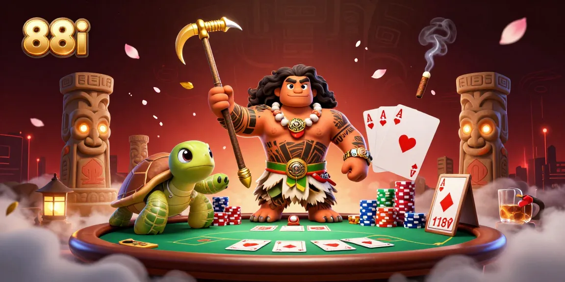 Experience the excitement at 88i with a vibrant casino scene featuring poker elements and dynamic characters.
