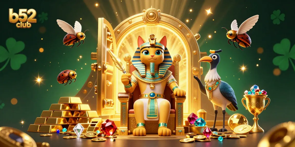 B52Club captivates players with vibrant 3D illustrations of casino adventure and winning treasures.