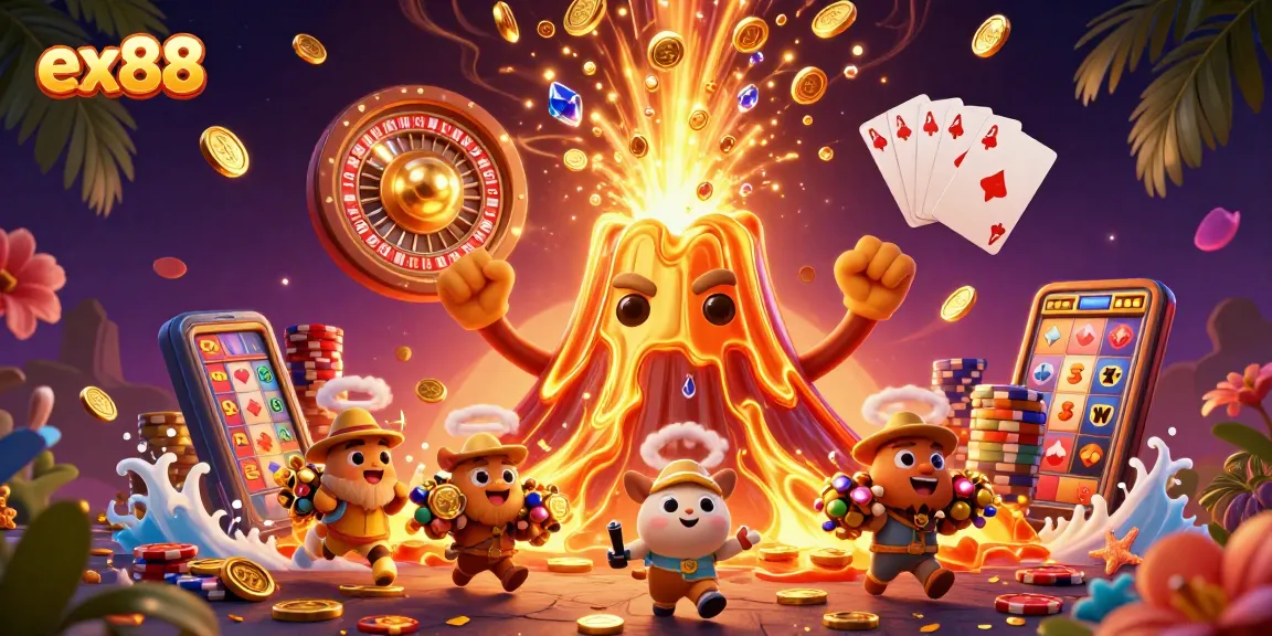 Win big at ex88 with a dynamic 3D casino scene of jackpots and treasures.