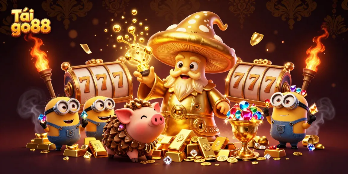 Experience the excitement as you tải go88 with a 3D wizard and treasures in a vibrant casino scene.