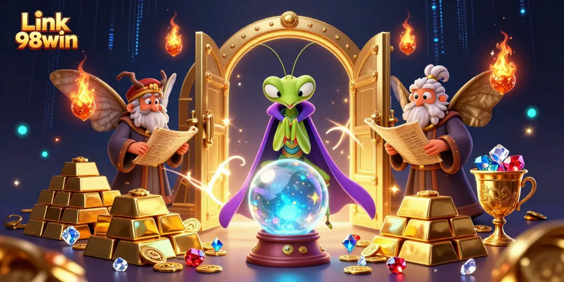 Engage with the thrilling world of Link 98win, exploring vast treasures in a mystical casino setting.