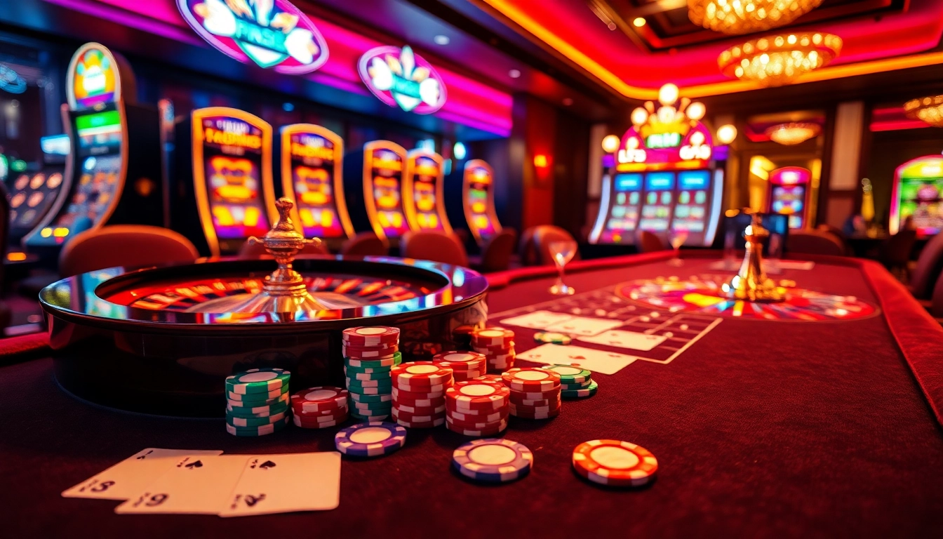 Experience the thrill at RR88 casino with vibrant poker chips and luxurious gaming tables.