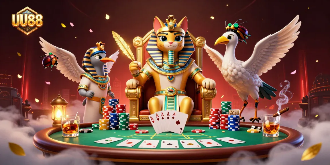 Bet and play on UU88 with vibrant scenes showcasing cards and chips in a dynamic casino atmosphere.
