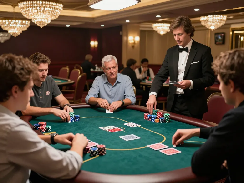 Players engaging in a thrilling game at nhà cái tt88 poker table, showing strategic moves and excitement in a vibrant casino.