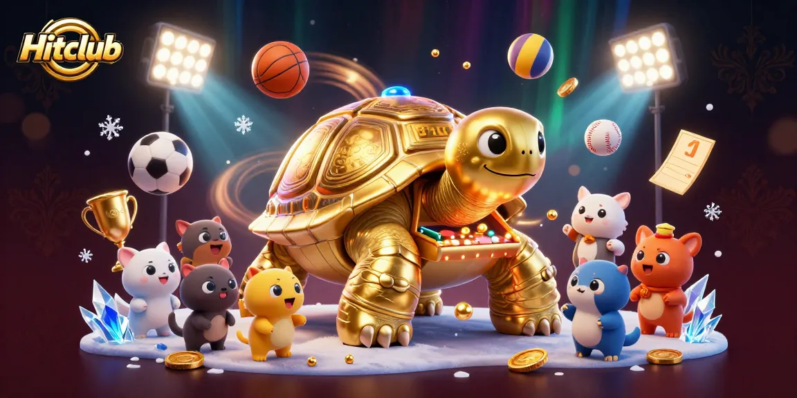 Hitclub offers immersive betting excitement featuring golden tortoise and dynamic sports elements.