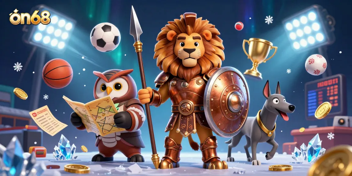 Engage with on68 through a highly detailed scene showcasing a Spartan lion, tactical owl, and swift greyhound in action.