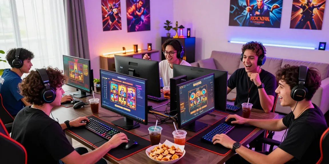 Exciting gaming session on Rokok88 alternatif with diverse players in vibrant setups