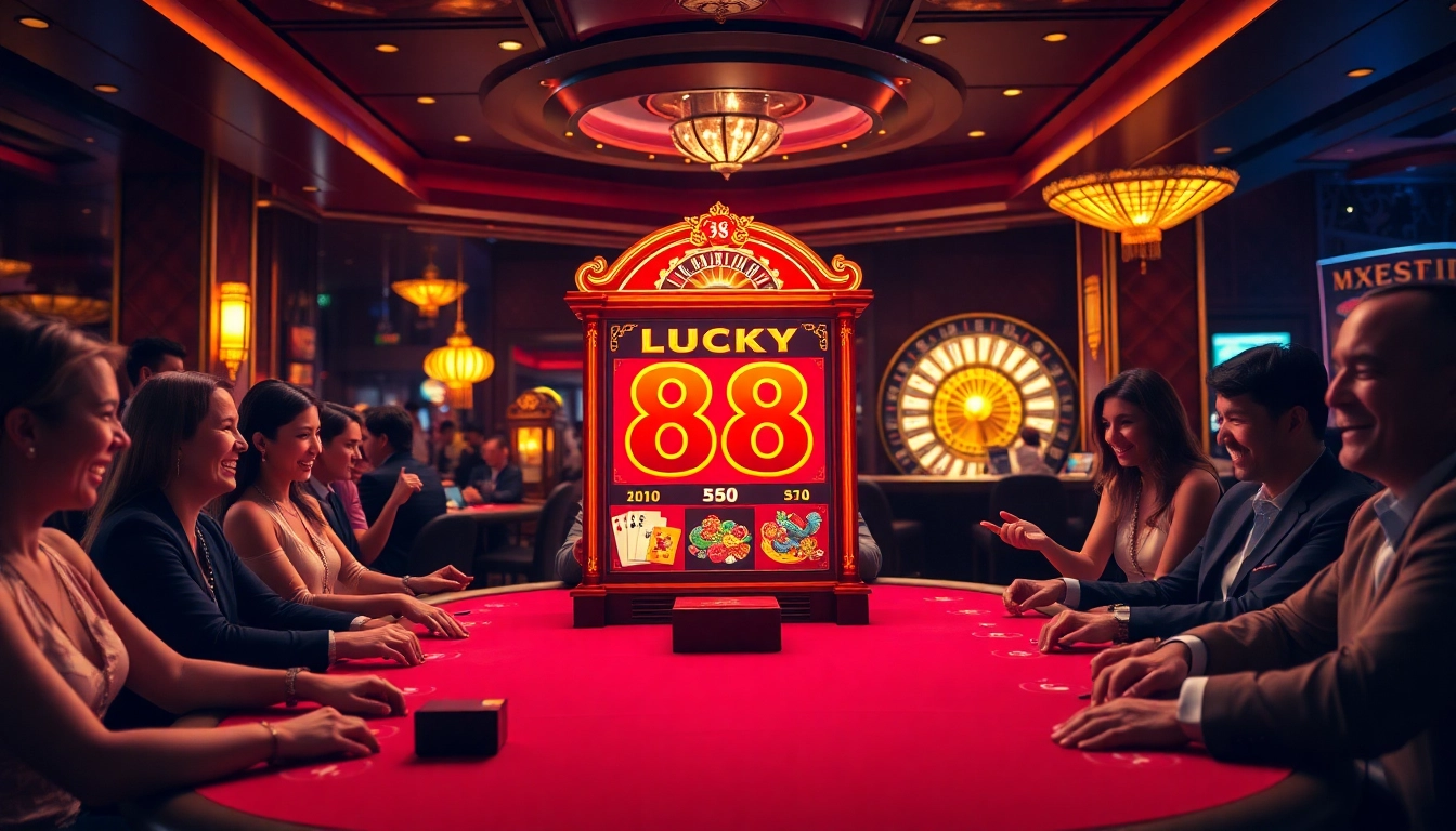 Experience the thrill of LUCKY88 slot machine surrounded by vibrant casino action.
