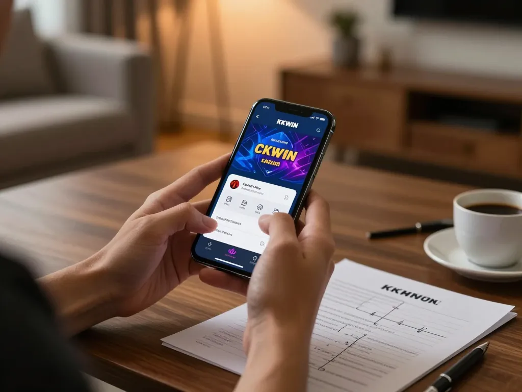 Engaging with the KKWIN app while strategizing online gaming plans in a cozy home setting.