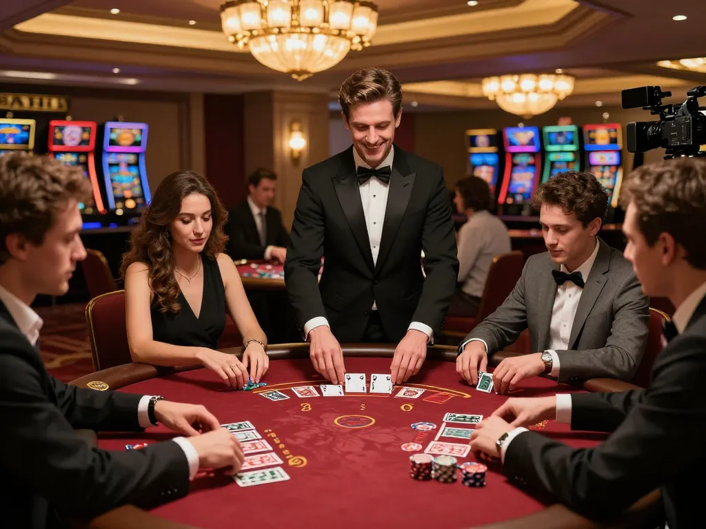 go88 players enjoying an exciting blackjack game surrounded by luxurious casino decor