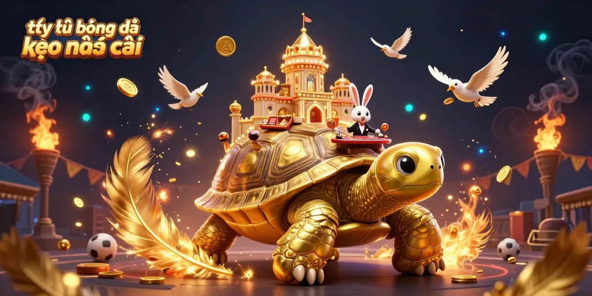 Tỷ lệ bóng đá kèo nhà cái illustrated with golden tortoise and vibrant gambling elements