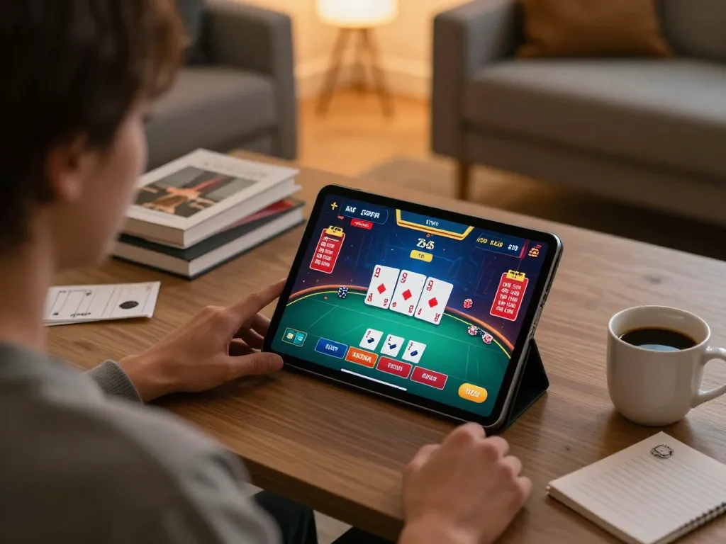 Engaging in strategic online poker on go88vn with vibrant cards and a comfortable setup.