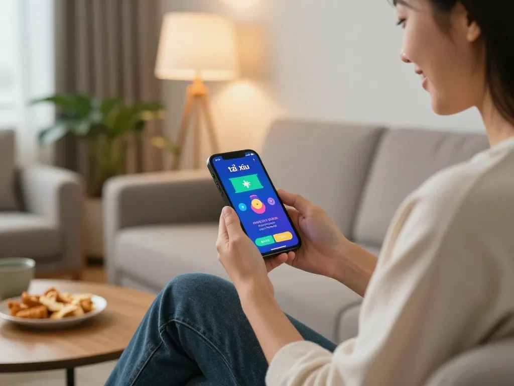 Engage in exciting gameplay with the app tài xỉu online, showcasing vibrant visuals on a stylish smartphone in a cozy setting.